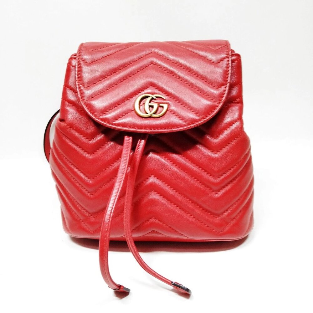 Authentic Gucci GG Marmont Mini Red Backpack | Quilted Leather Designer Bag - Picture 2 of 16